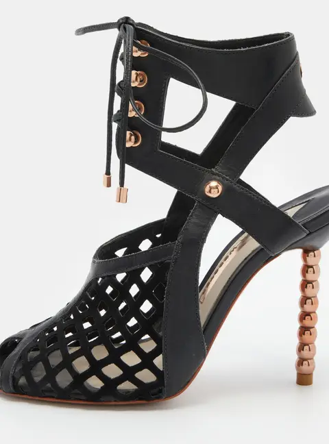 Sophia Webster Black Suede and Leather Jetta Ankle Tie Up Peep Toe Sandals Size 36.5