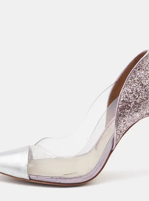 Sophia Webster Silver/Pink Leather, PVC and Glitter Daria Pointed Toe Pumps Size 36.5