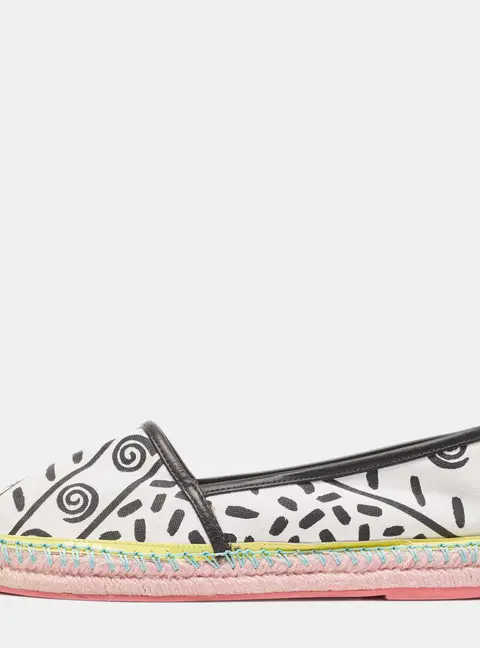 Sophia Webster White/Black Canvas and Leather Espadrille Flats Size 40.5