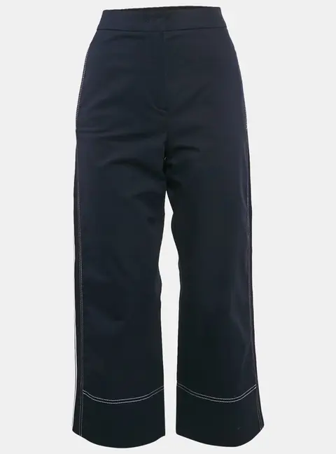 Sportmax Navy Blue Gabardine Cotton Contrast Trim Straight Leg Pants S