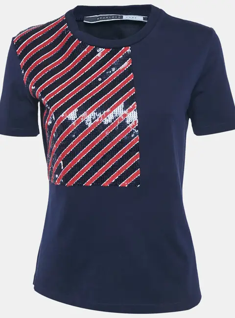 Sportmax Code Navy Blue Sequin Embellished Cotton T-Shirt M