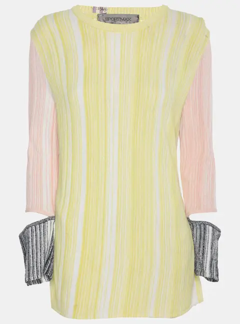 Sportmax Tri-Color Stretch Knit Long Sleeve Top L