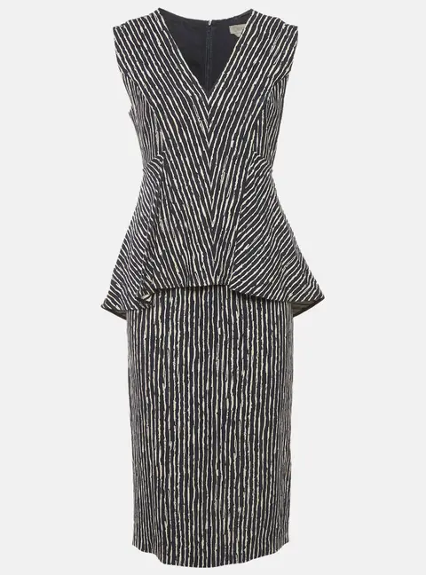 Sportmax Navy Blue/White Stripe Crepe Peplum Mini Dress M