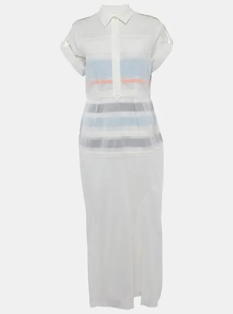 Sportmax White Cotton Pintuck Detail Midi Dress L