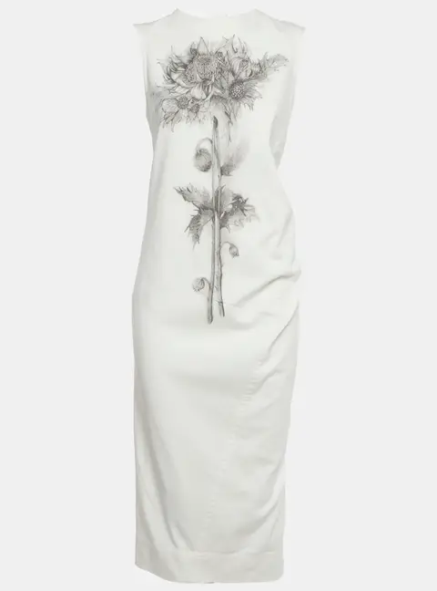 Sportmax White Floral Print Denim Midi Dress M