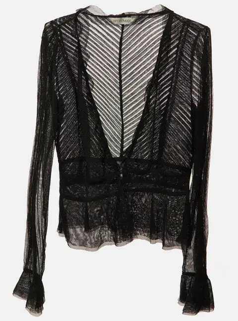 Sportmax Black Tulle Sheer peplum Blouse L