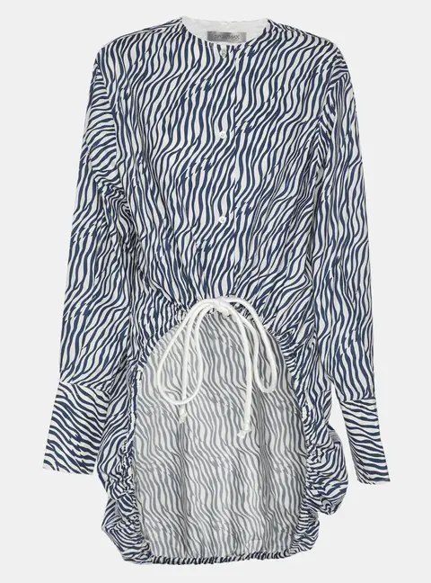 Sportmax Blue/White Animal Print Cotton Drawstring Long Sleeve Top S