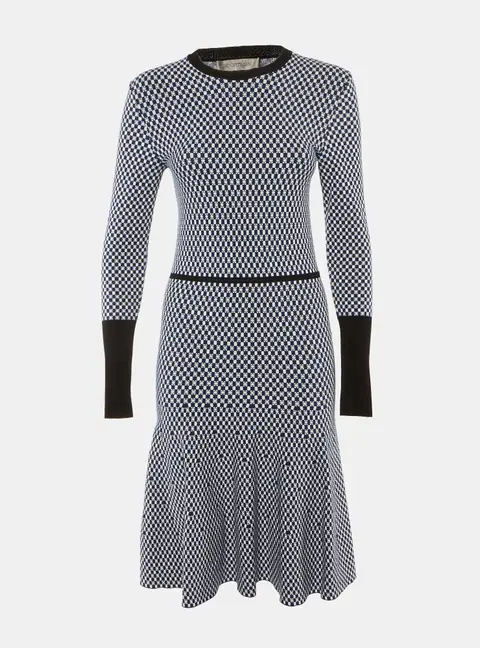Sportmax Blue Check Pattern Knit Midi Dress M