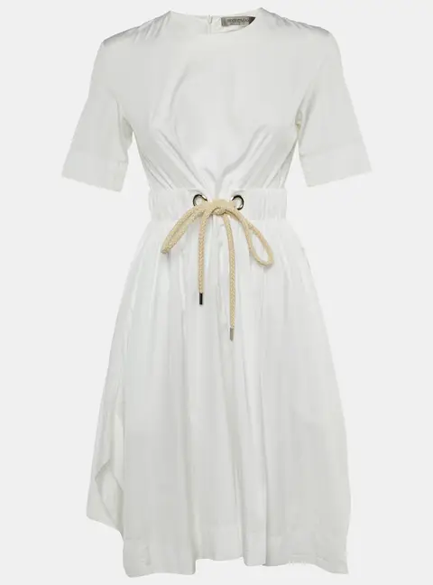 Sportmax White Cotton Belted Handkerchief Hem S