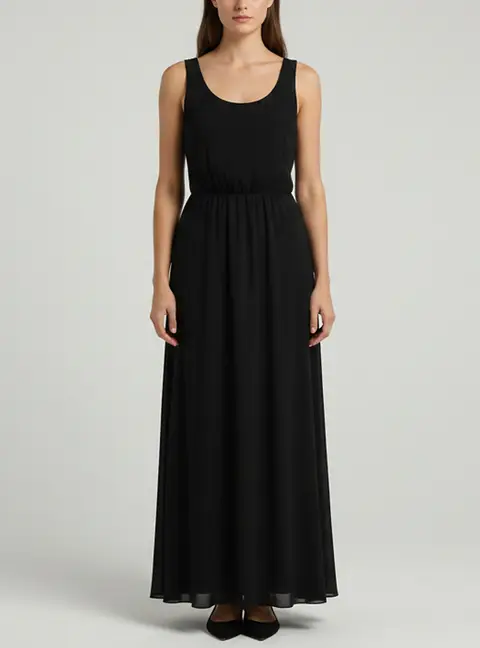 Sportmax Black Chiffon Sleeveless Midi Dress M
