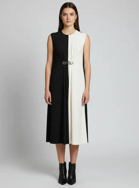 Sportmax Defile Two-Tone Crepe Clasp Detail Midi Dress S