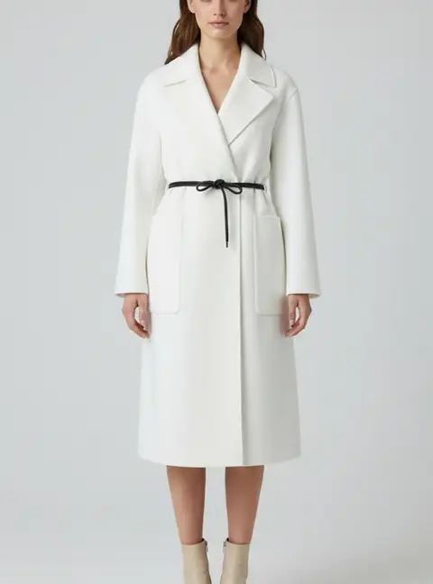 Sportmax Off White Wool Felt Abate Leather Trim Wrap Coat S