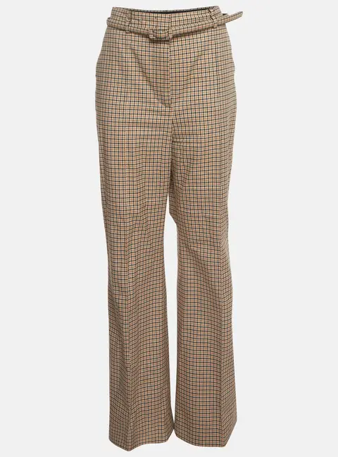 Sportmax Beige Plaid Straight Fit Trousers L