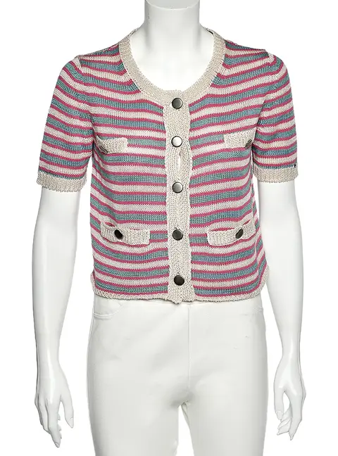 Sportmax Multicolor Striped Linen Knit Button Front Cardigan M