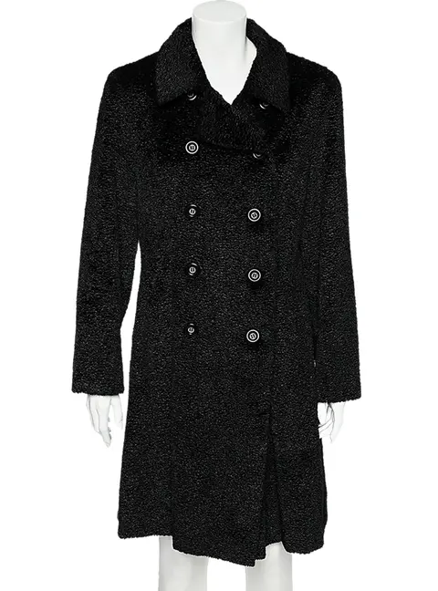 Sportmax Black Faux Fur Double Breasted Coat M