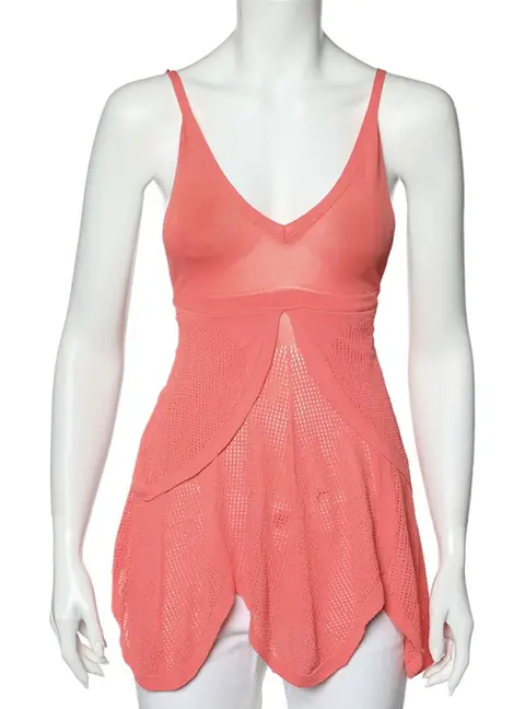 Sportmax Pink Perforated Knit Tie Back Overlay Top S