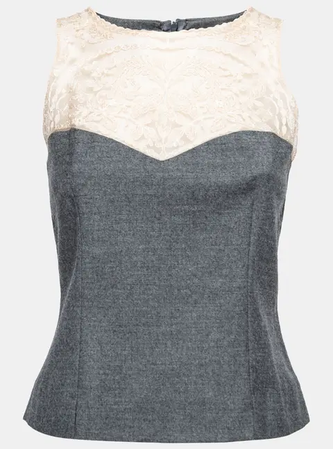 Sportmax Grey Wool Lace Detail Sleeveless Top S