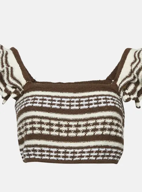 Tularosa Brown Cotton Knit Ruffle Sleeve Crop Top M