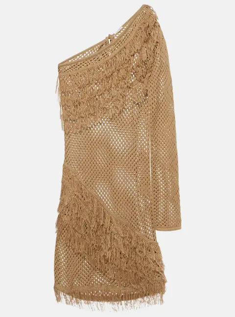 Tularosa Tan Crochet One Shoulder Peek A Boo Mini Dress L