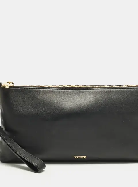 TUMI Savannah Black Leather Wristlet Clutch
