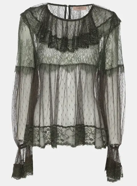 Twinset Green Knitted Lace Long Sleeve Top M