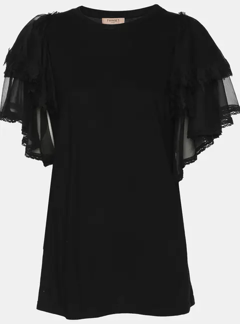 Twinset Black Cotton Ruffled Top M