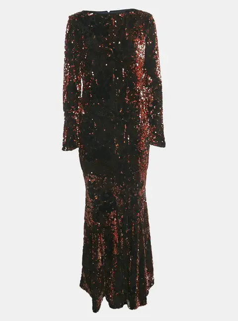 Talbot Runhof Black Sequin Velvet Long Sleeve Gown M
