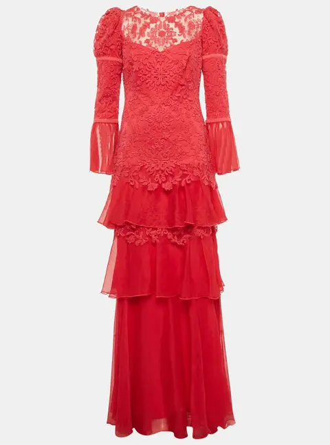 Tadashi Shoji Pink Chiffon and Tulle Tiered Moreau Gown S