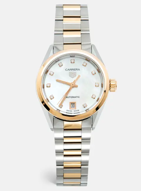 TAG Heuer Carrera WBN2450.BD0569 Mother Of Pearl Dial Diamond 18K Rose Gold Stainless Steel Women's Wristwatch 29 mm