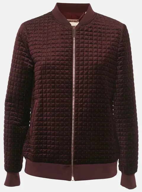 Ted Baker Burgundy Velvet Quilted Prindil Bomber Jacket M