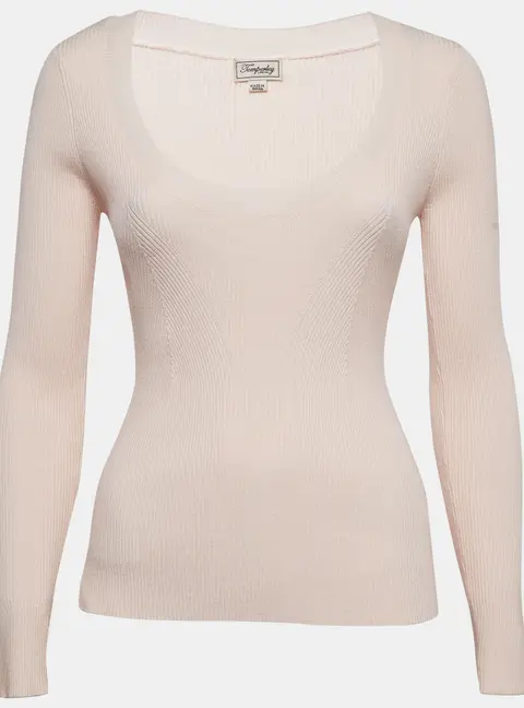 Temperly london Pink Rib Knit Round Neck Sweater M