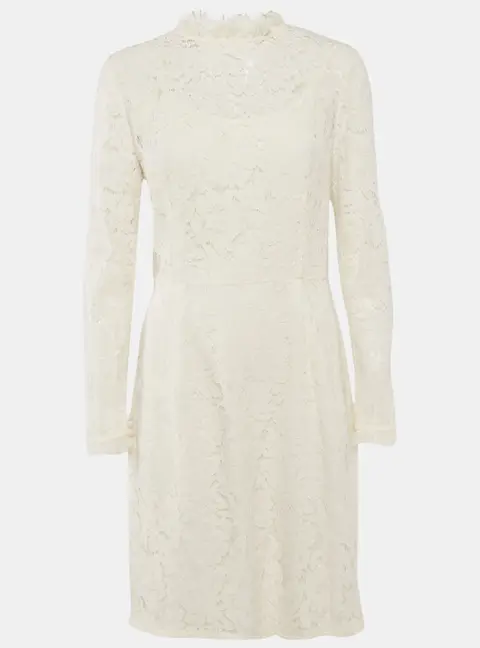 Temperly London Off-White/Ivory Floral Lace Ruffled Short Dress L