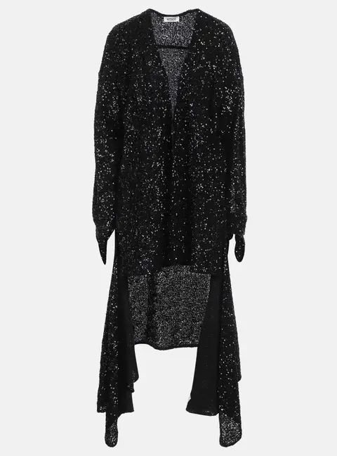 The Attico Black Sequin Button Front Asymmetric Cocktail Dress M