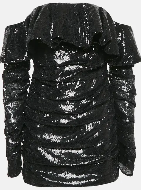 The Attico Black Sequin Ruffled Mini Dress S