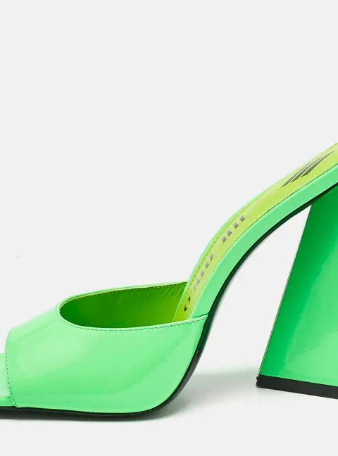 The Attico Neon Green Patent Leather Devon Slide Sandals Size 40