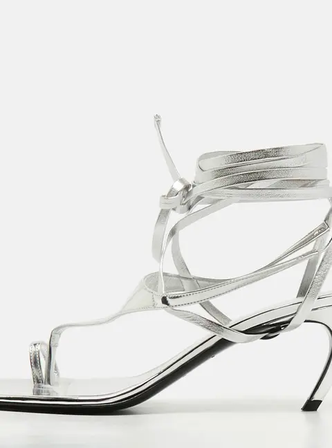 The Attico Size 40 Silver Leather and Patent Leather Strappy Thong Sandals