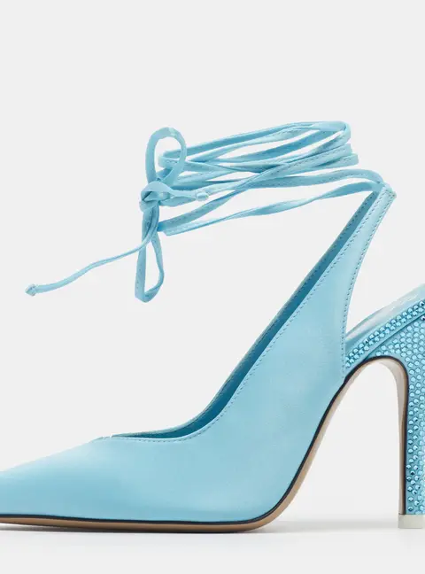 The Attico Venus Size 37.5 Light Blue Satin Ankle Tie Pumps