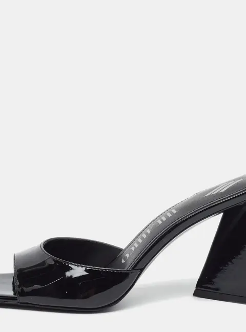 The Attico Devon Size 37.5 Black Patent Leather Heel Block Slide Sandals