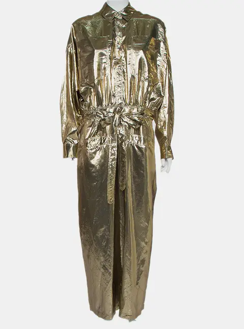 Attico Metallic Silk Belted Oversized Shirt Dress M