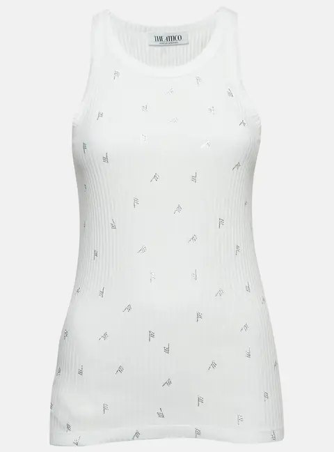 The Attico White F Rhinestone Rib Knit Tank Top M