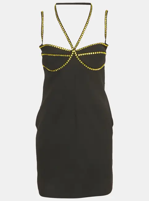 The Attico Black Crepe Stud Detail Mini Dress M