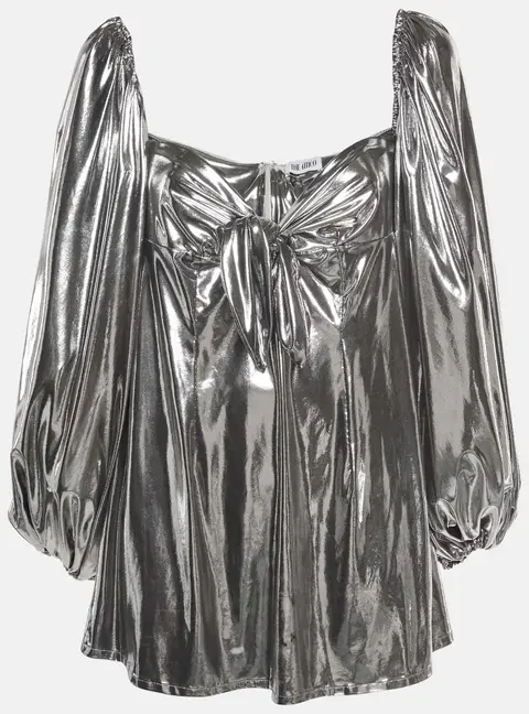 The Attico Silver Lam&eacute; Synthetic Off Shoulder Mini Dress M