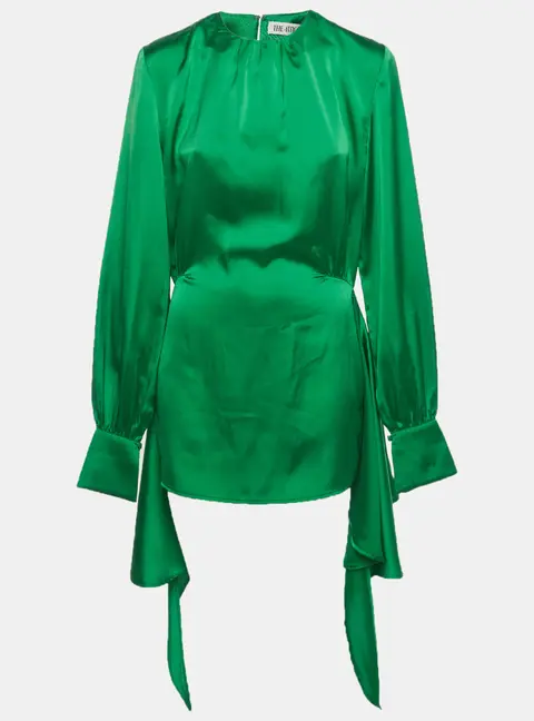 The Attico Green Satin Tie Long Sleeve Mini Dress M