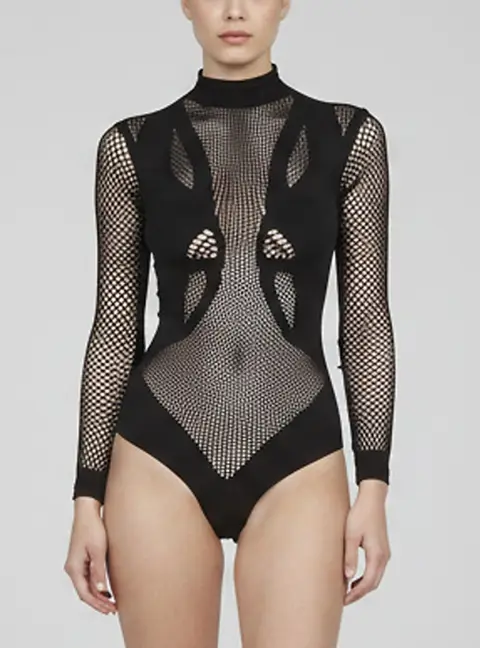 The Attico Black Mesh High Neck Sheer Bodysuit Top S