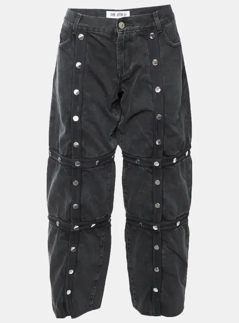 The Attico Black Washed Cotton Button Detail Deconstructed Jeans M