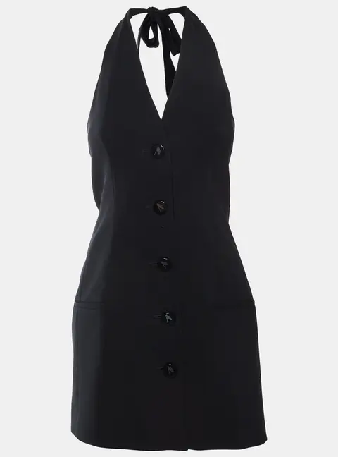 The Attico Black Wool Blend Button Up Halter Neck Isabel Mini Dress S