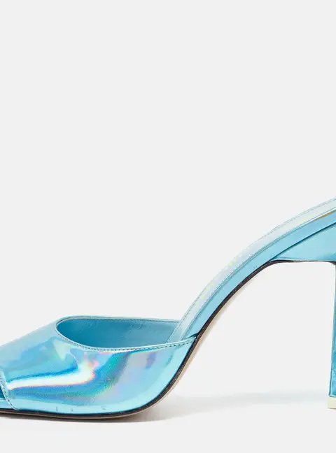 The Attico Blue Patent Leather Devon Slide Sandals Size 39.5