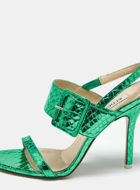 The Attico Green Python Embossed Leather Mariah Ankle Strap Sandals Size 39