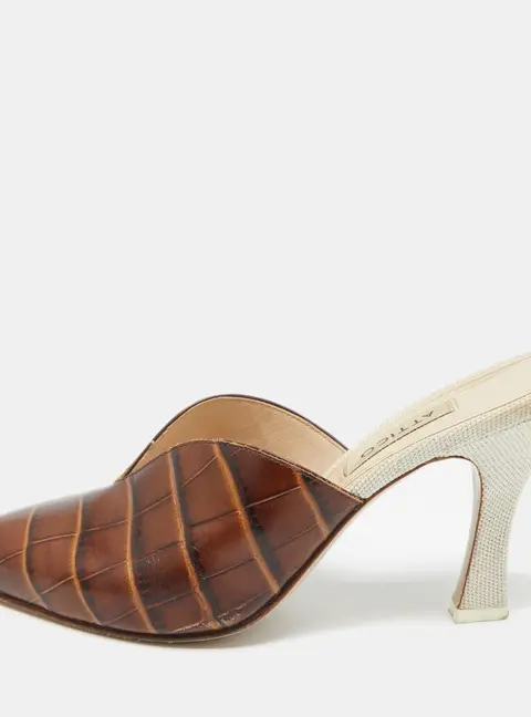 The Attico Brown/Cream Croc Embossed Leather Chloe Mules Size 38