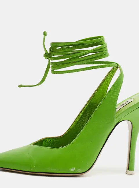 The Attico Venus Size 38 Green Leather Pointed Toe Ankle Tie Pumps